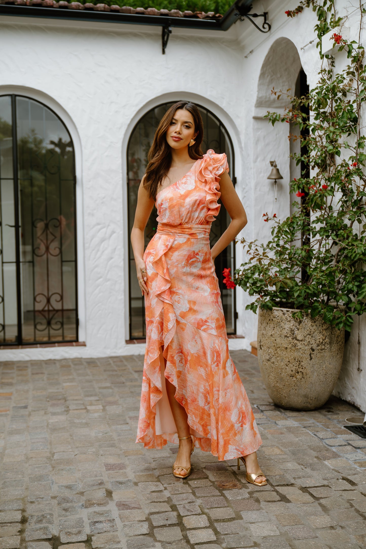 Shoulder Ruffle Maxi Dress Dominique One-Shoulder Ruffle Maxi Dress in Pink