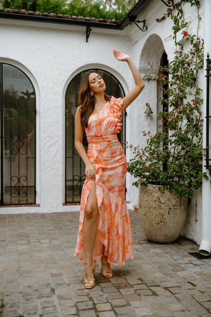 Shoulder Ruffle Maxi Dress Dominique One-Shoulder Ruffle Maxi Dress in Pink
