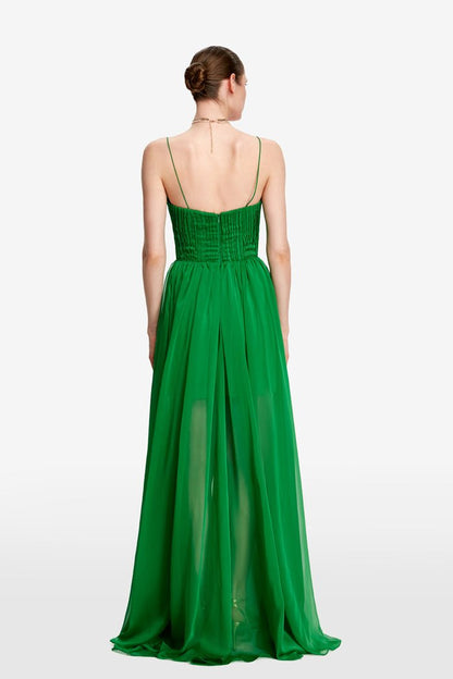 Green Vivienne Draped Chiffon Maxi Dress