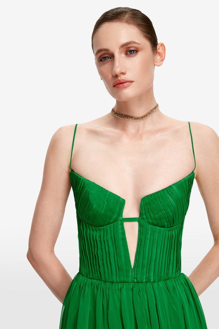 Green Vivienne Draped Chiffon Maxi Dress