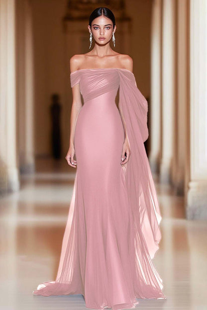 Burgundy Vivienne Off-Shoulder Mermaid Tulle Gown