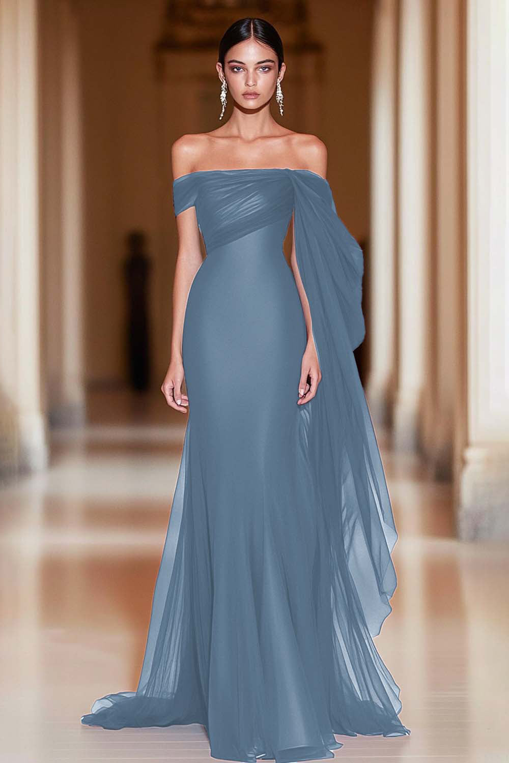 Burgundy Vivienne Off-Shoulder Mermaid Tulle Gown