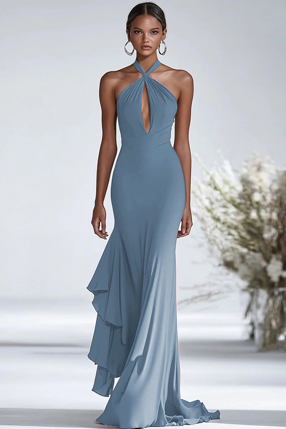 Plum Valentina Halter Chiffon Gala Dress