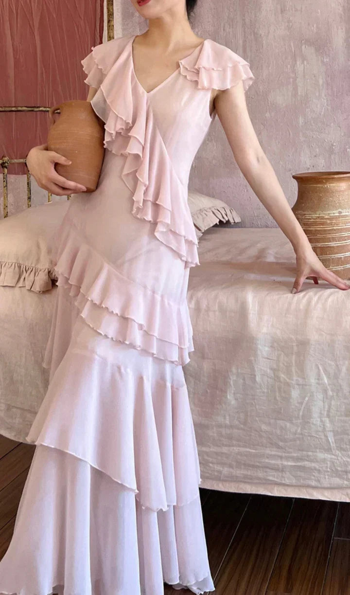 Custom Color( Add the color in the Order special instructions) Vivienne Chiffon Pleated Gown