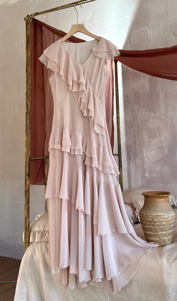 As photo Dusty Pink Vivienne Chiffon Pleated Gown