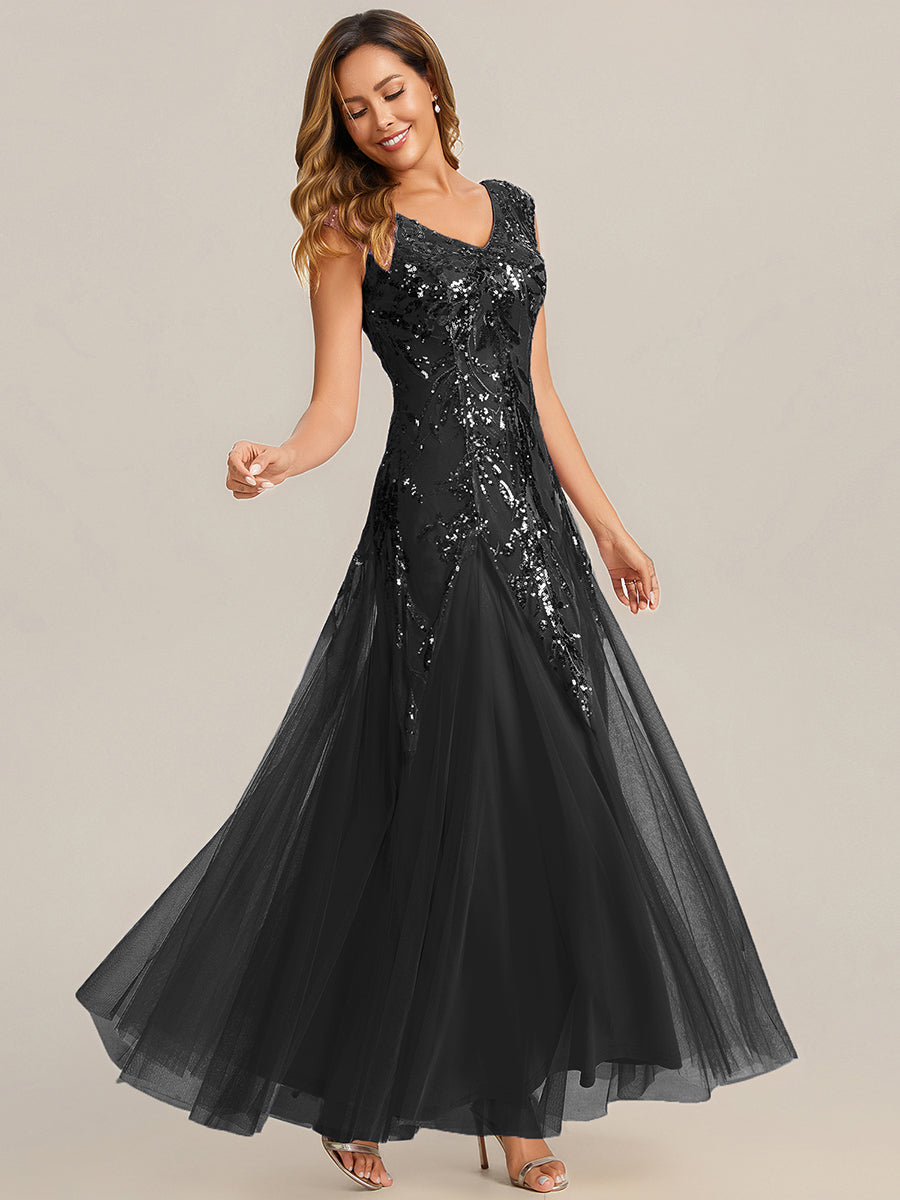 Black Freya Embroidered Sequin Evening Dress