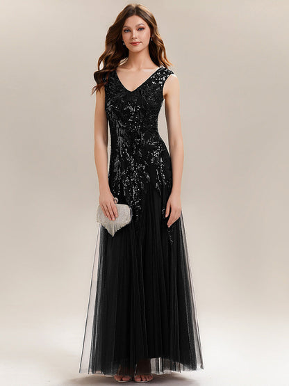 White Freya Embroidered Sequin Evening Dress