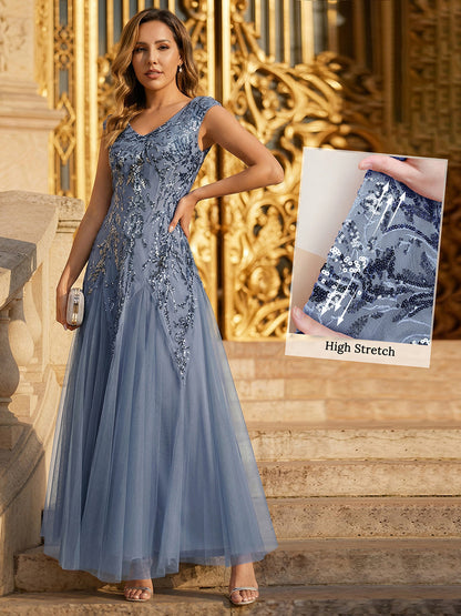 Dark Green Freya Embroidered Sequin Evening Dress