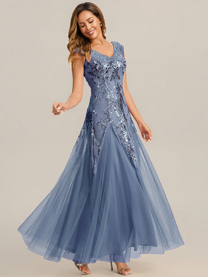 Silver Freya Embroidered Sequin Evening Dress