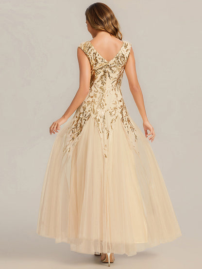Silver Freya Embroidered Sequin Evening Dress