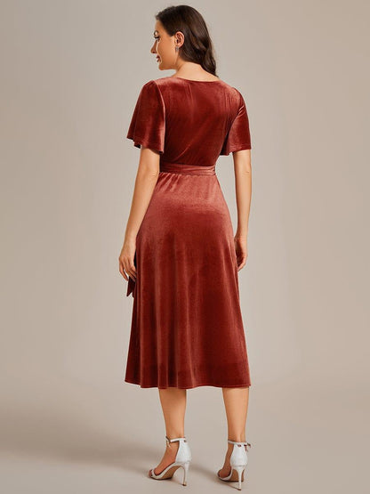 Brick Red Margot Velvet Midi Dress