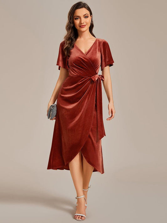 Brick Red Margot Velvet Midi Dress
