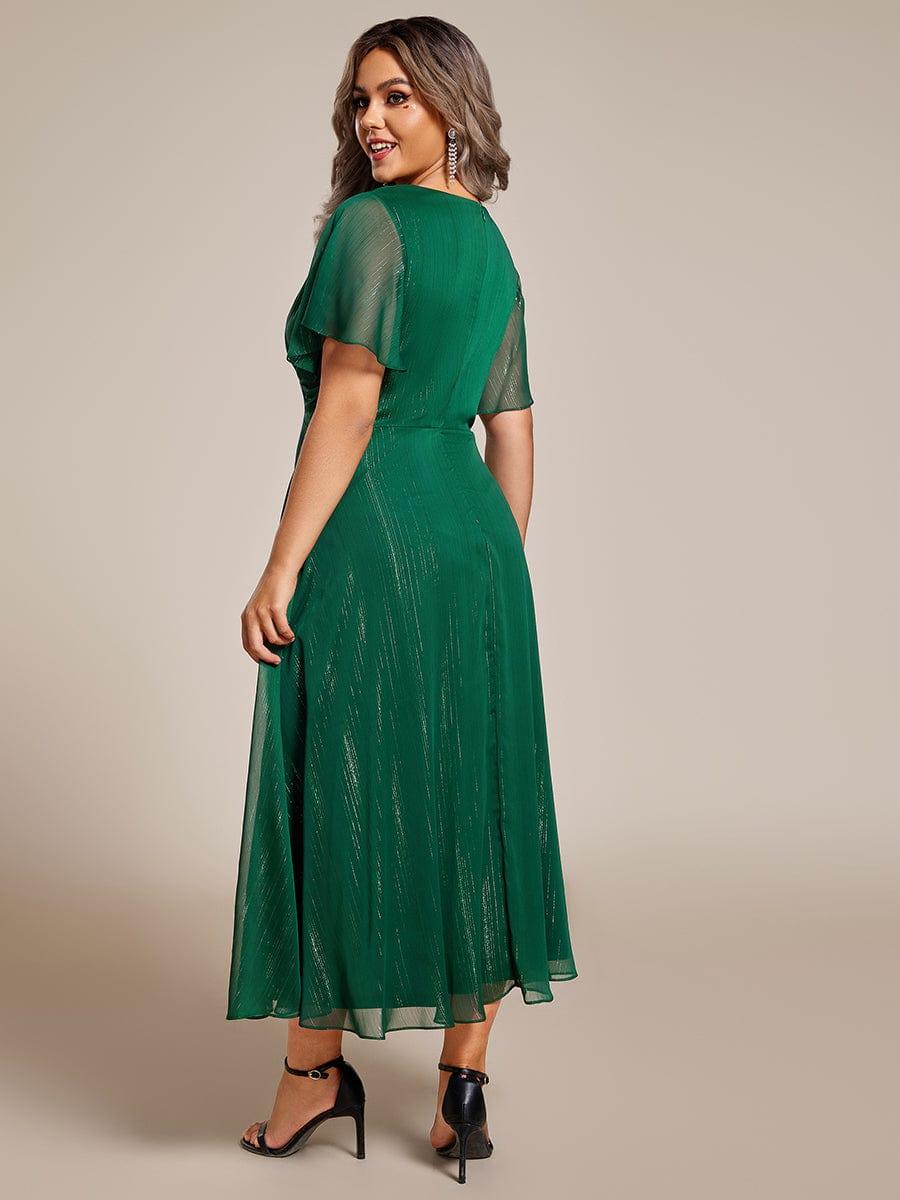 Navy Blue Opal Silver Metallic A-Line Wedding Guest Dress