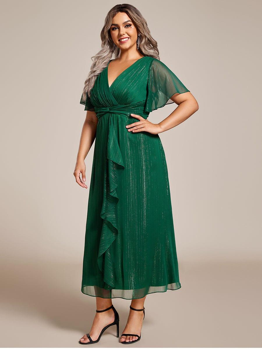 Summer Green Opal Silver Metallic A-Line Wedding Guest Dress