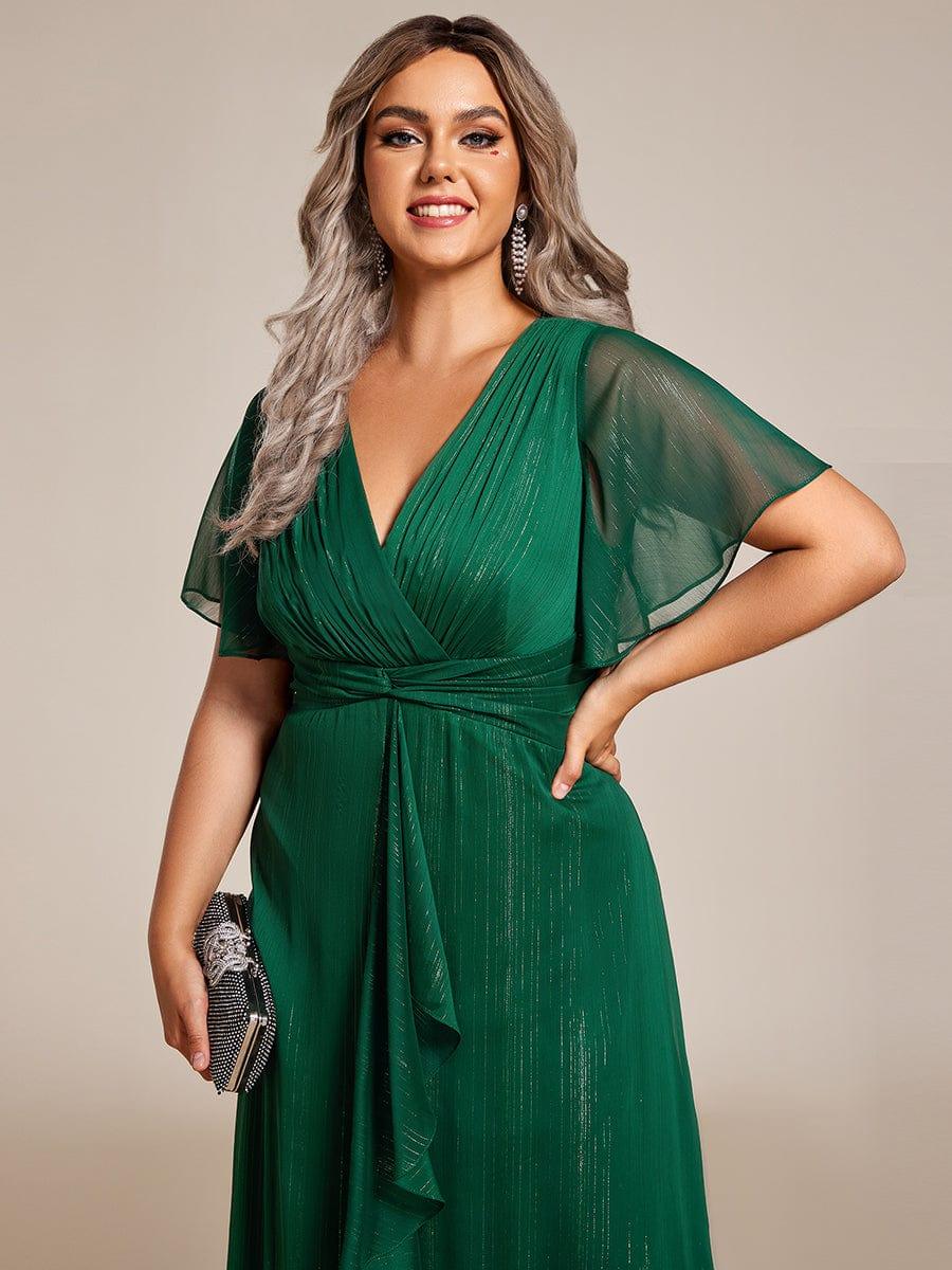 Summer Green Opal Silver Metallic A-Line Wedding Guest Dress