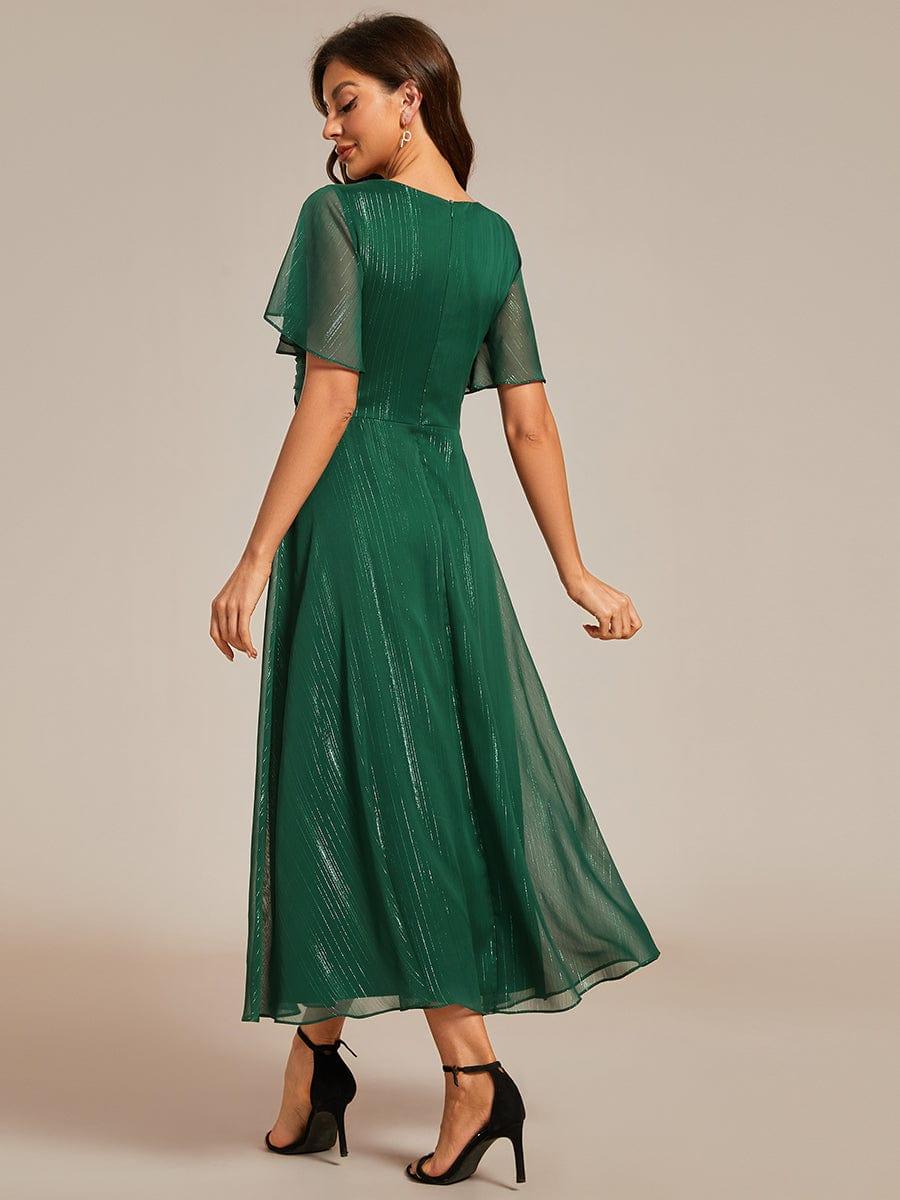 Summer Green Opal Silver Metallic A-Line Wedding Guest Dress