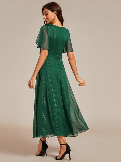 Summer Green Opal Silver Metallic A-Line Wedding Guest Dress