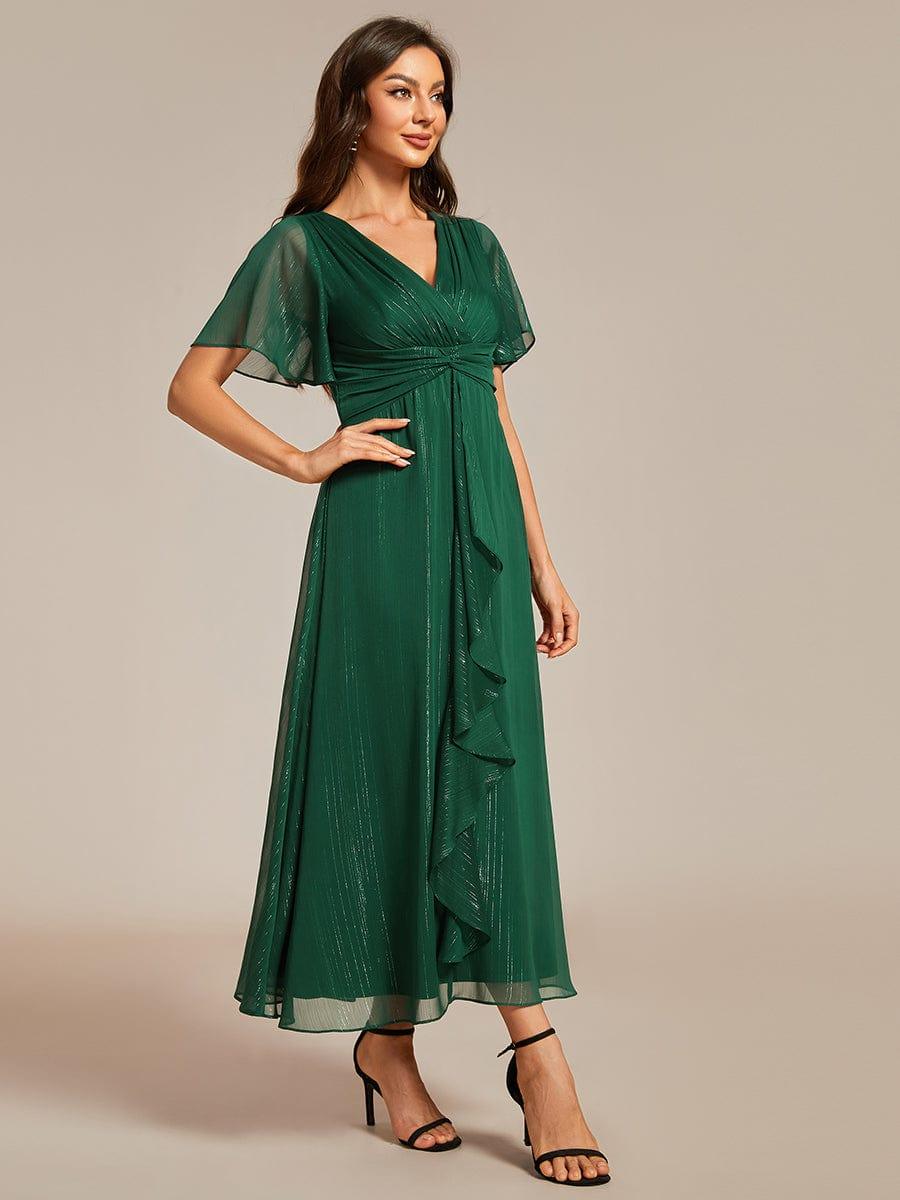 Summer Green Opal Silver Metallic A-Line Wedding Guest Dress