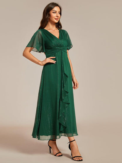 Summer Green Opal Silver Metallic A-Line Wedding Guest Dress