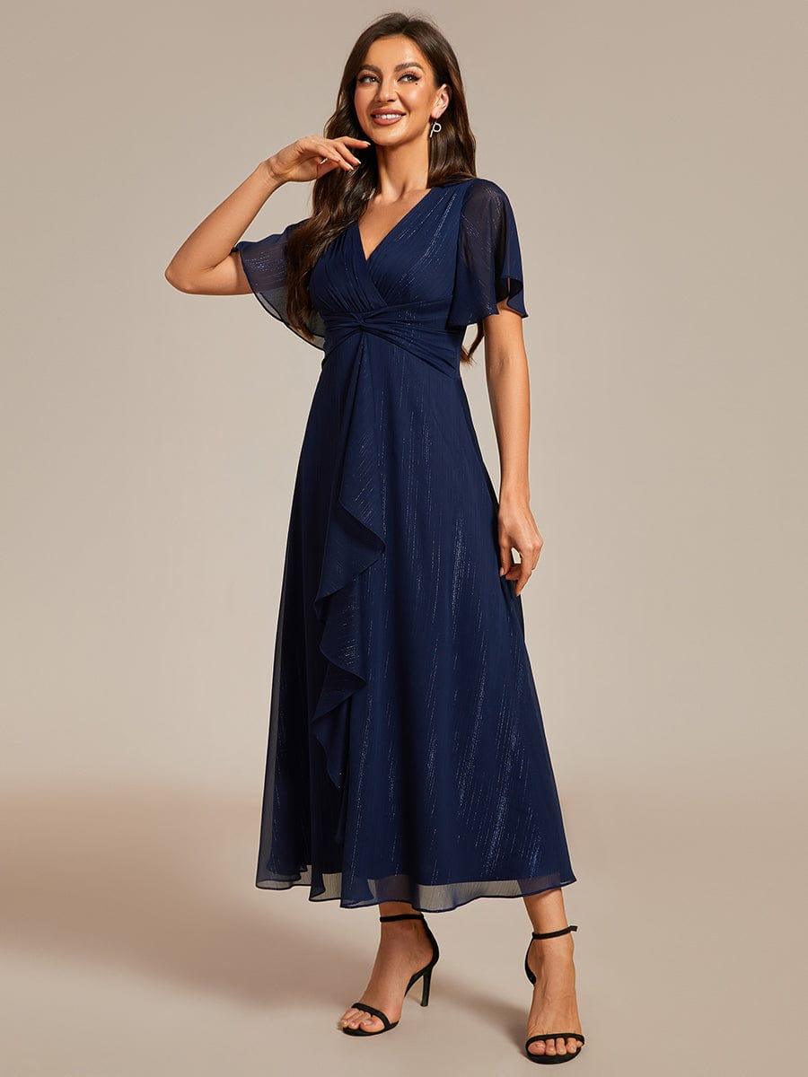 Dark Green Opal Silver Metallic A-Line Wedding Guest Dress