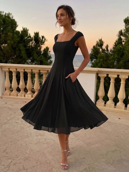 Black Margot A-Line Midi Dress