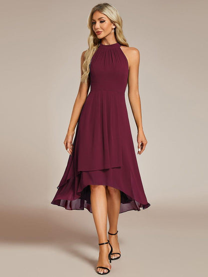 Burgundy Posie Chiffon Halter Midi Dress