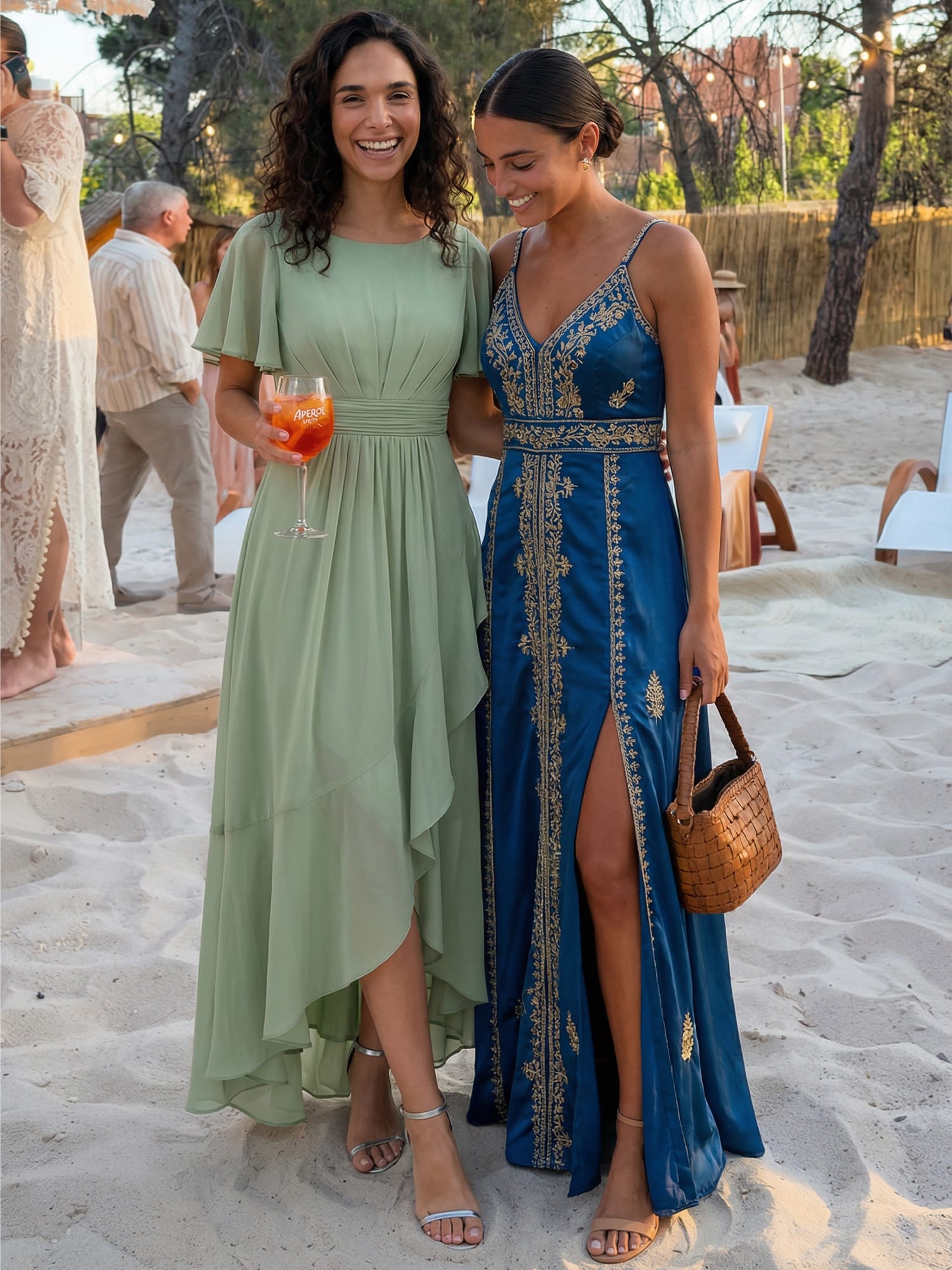 Navy Blue Ever Sage Ruched Chiffon Dress