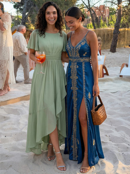 Dark Green Ever Sage Ruched Chiffon Dress