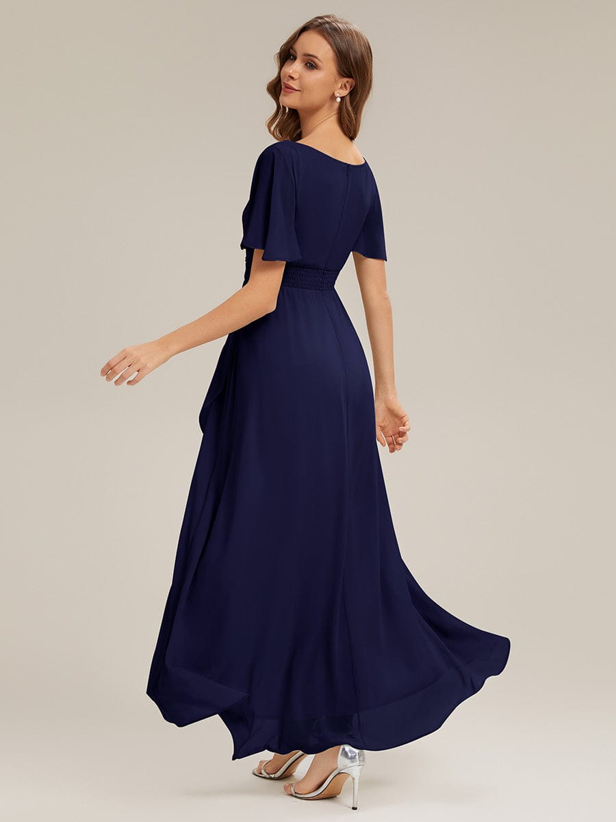 Teal Blue Ever Sage Ruched Chiffon Dress