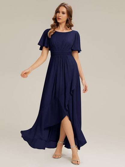 Teal Blue Ever Sage Ruched Chiffon Dress