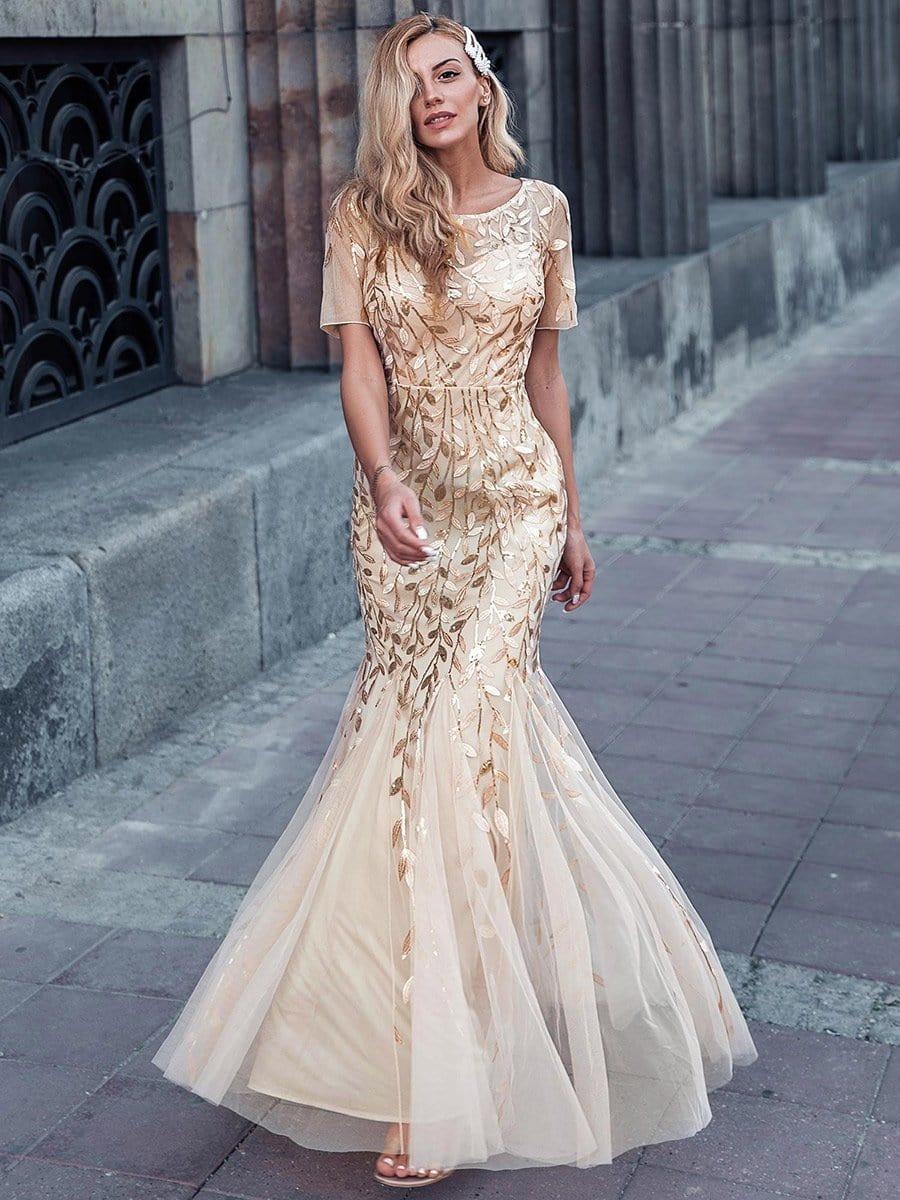 Navy Blue Evangeline Sequin Tulle Fishtail Gown
