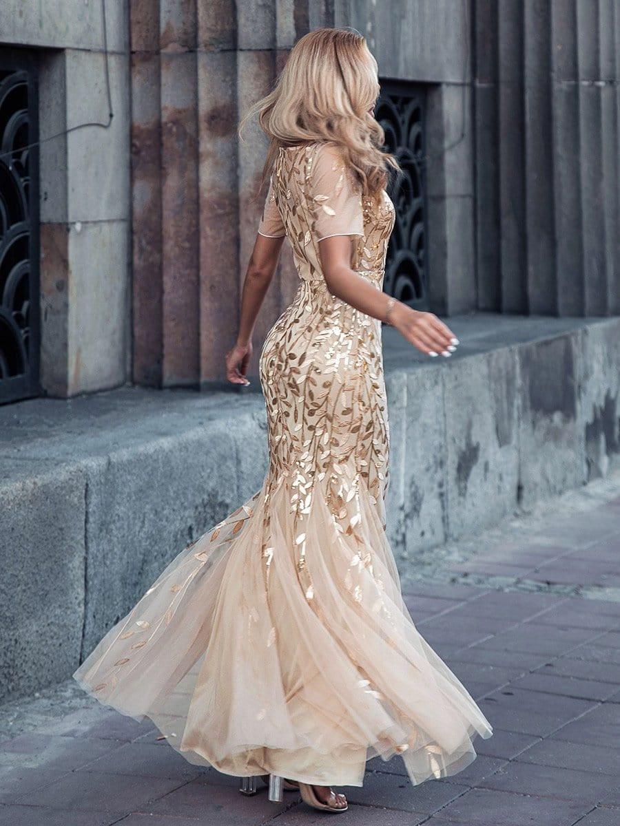 Dusty Blue Evangeline Sequin Tulle Fishtail Gown