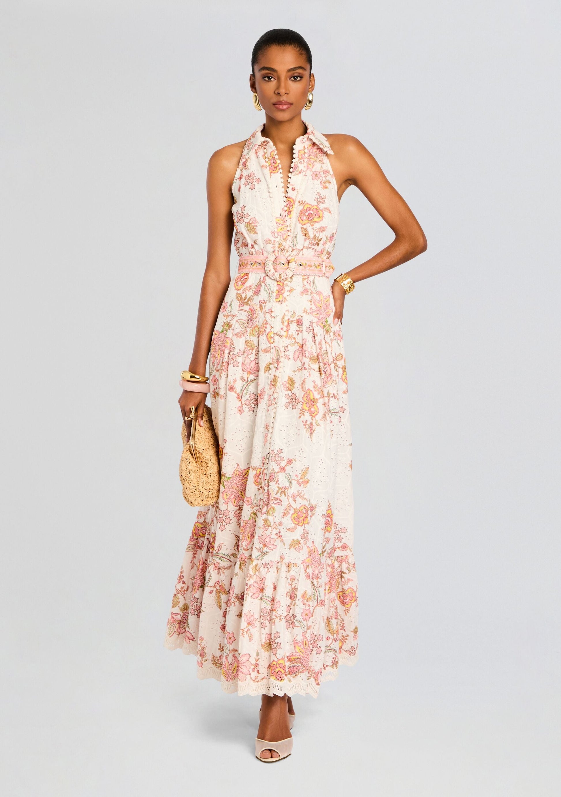 White Floral Niti Floral Linen Shirt Dress