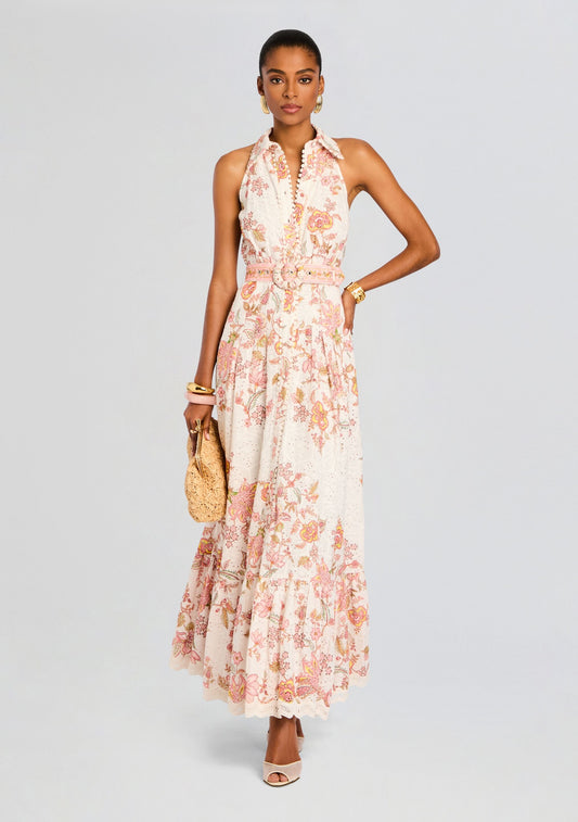 White Floral Niti Floral Linen Shirt Dress