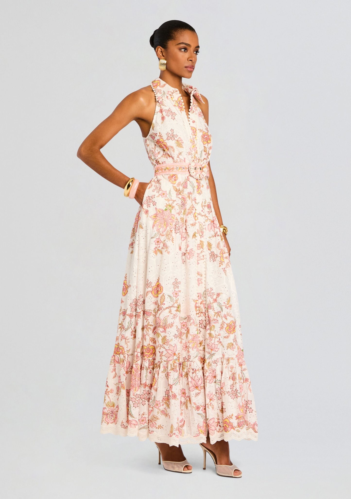 White Floral Niti Floral Linen Shirt Dress