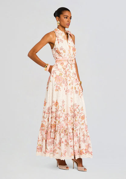 White Floral Niti Floral Linen Shirt Dress