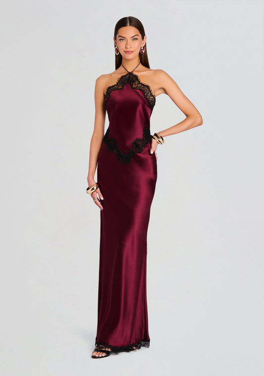 Port/Black Everly Silk Charmeuse Dress