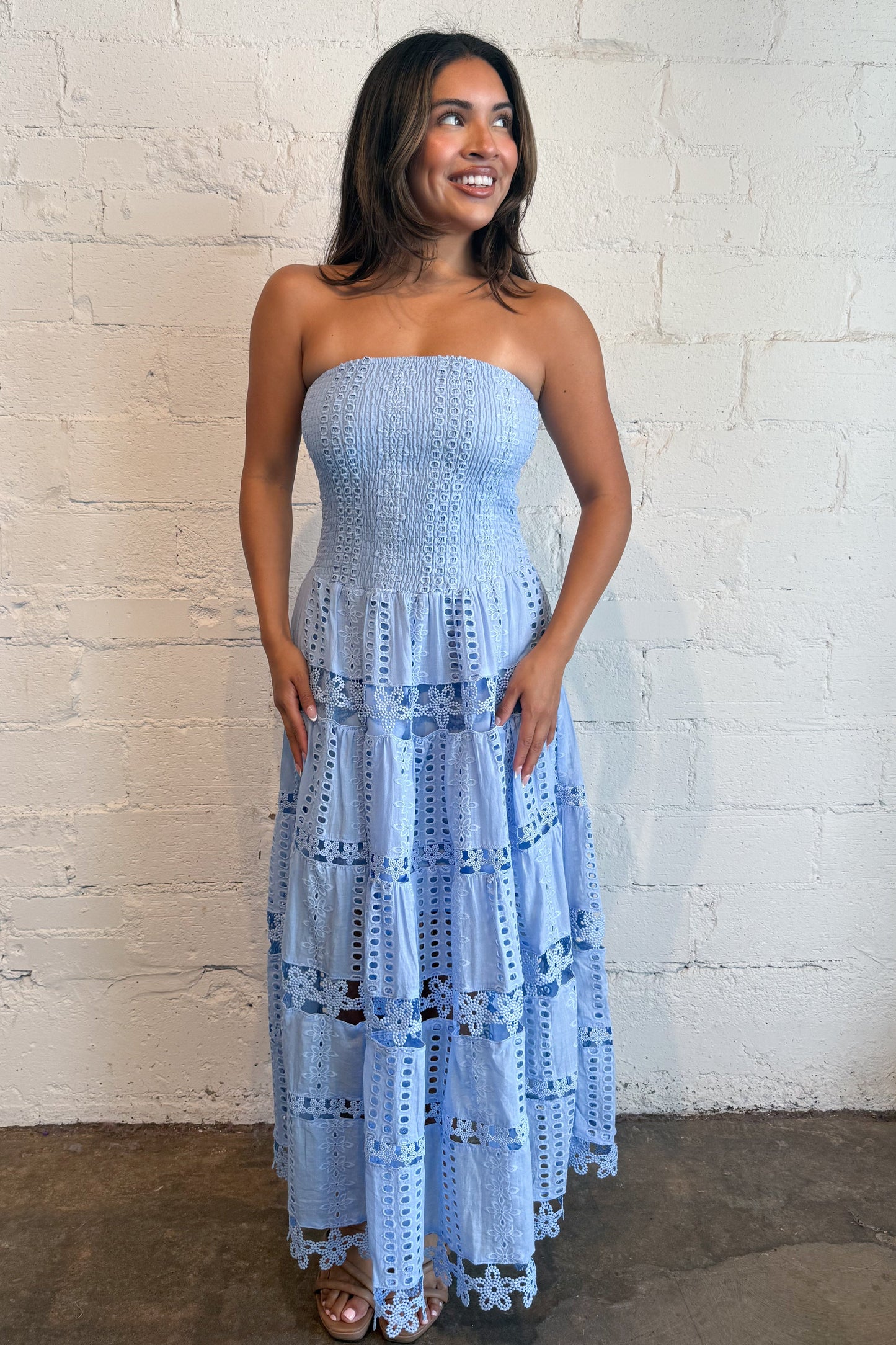 Crimson Evelyn Eyelet Maxi Dress