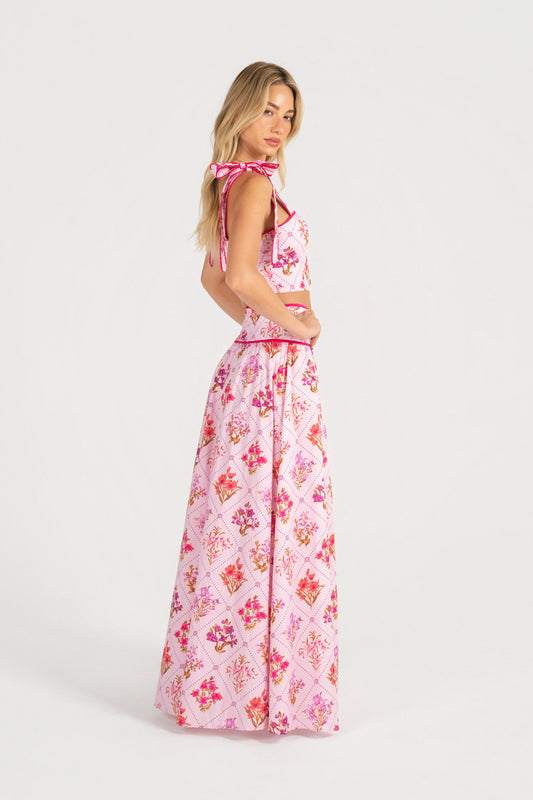 Adjustable Tie Cropped Top & Maxi Skirt Everly Floral Two-Piece Dress