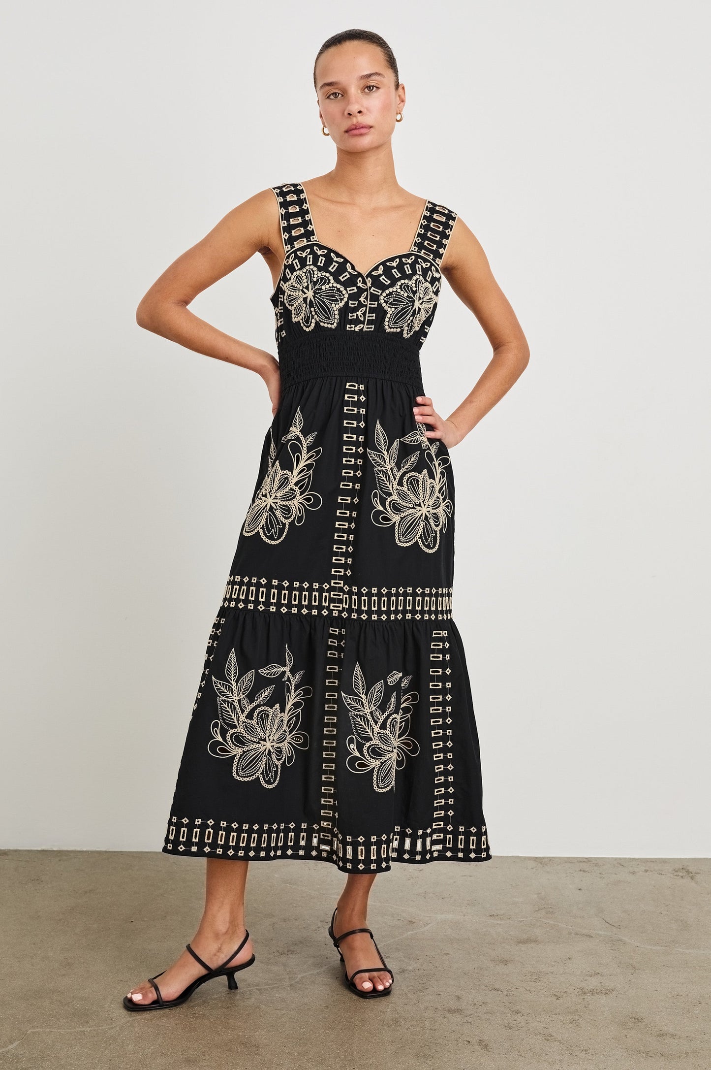 BLACK TAN EMBROIDERY Fawn Island Green Silk Slip Dress