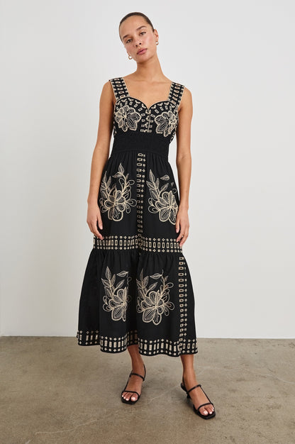 BLACK TAN EMBROIDERY Fawn Island Green Silk Slip Dress