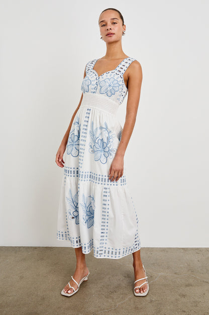 WHITE BLUE EMBROIDERY Fawn Island Green Silk Slip Dress