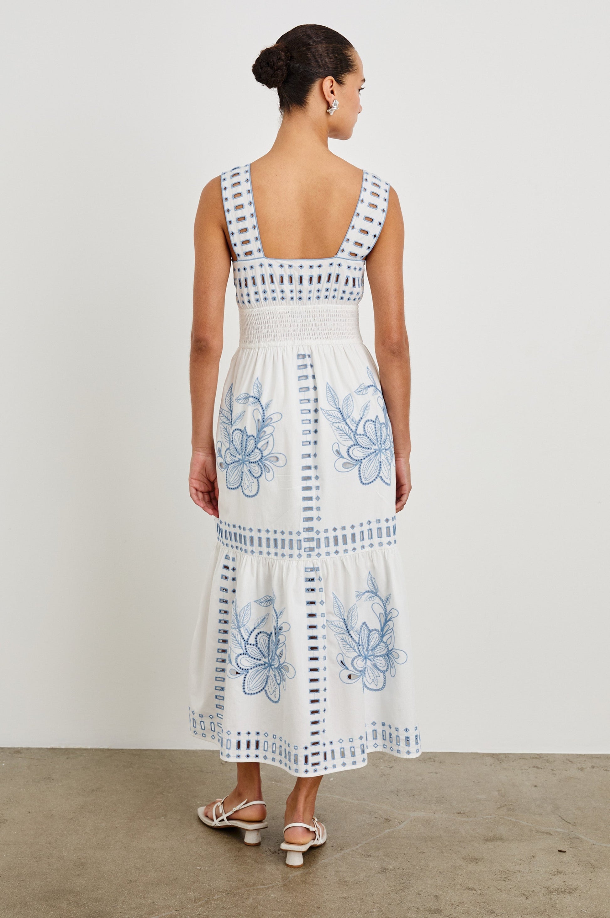 WHITE BLUE EMBROIDERY Fawn Island Green Silk Slip Dress