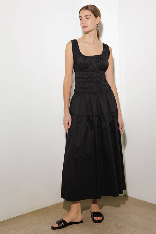 BLACK Adelaide Woven Midi Dress in Black