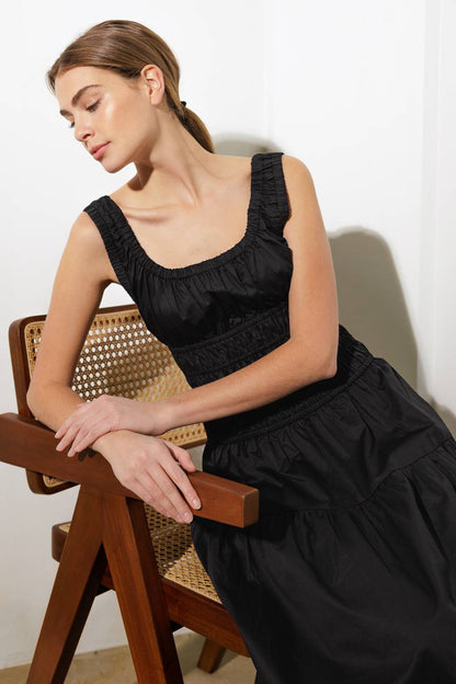 BLACK Adelaide Woven Midi Dress in Black
