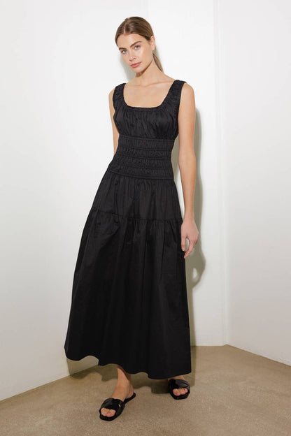 BLACK Adelaide Woven Midi Dress in Black