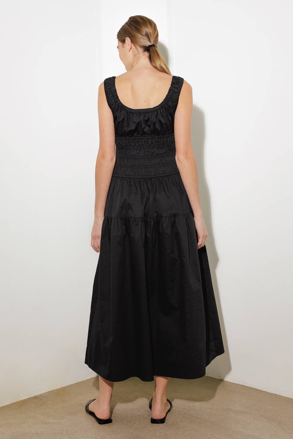 BLACK Adelaide Woven Midi Dress in Black