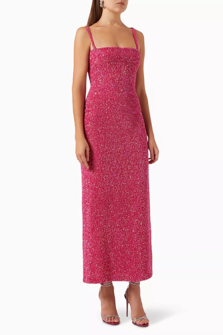 FUCHSIA Lucienne Crepe Midi Dress in Hot Orange