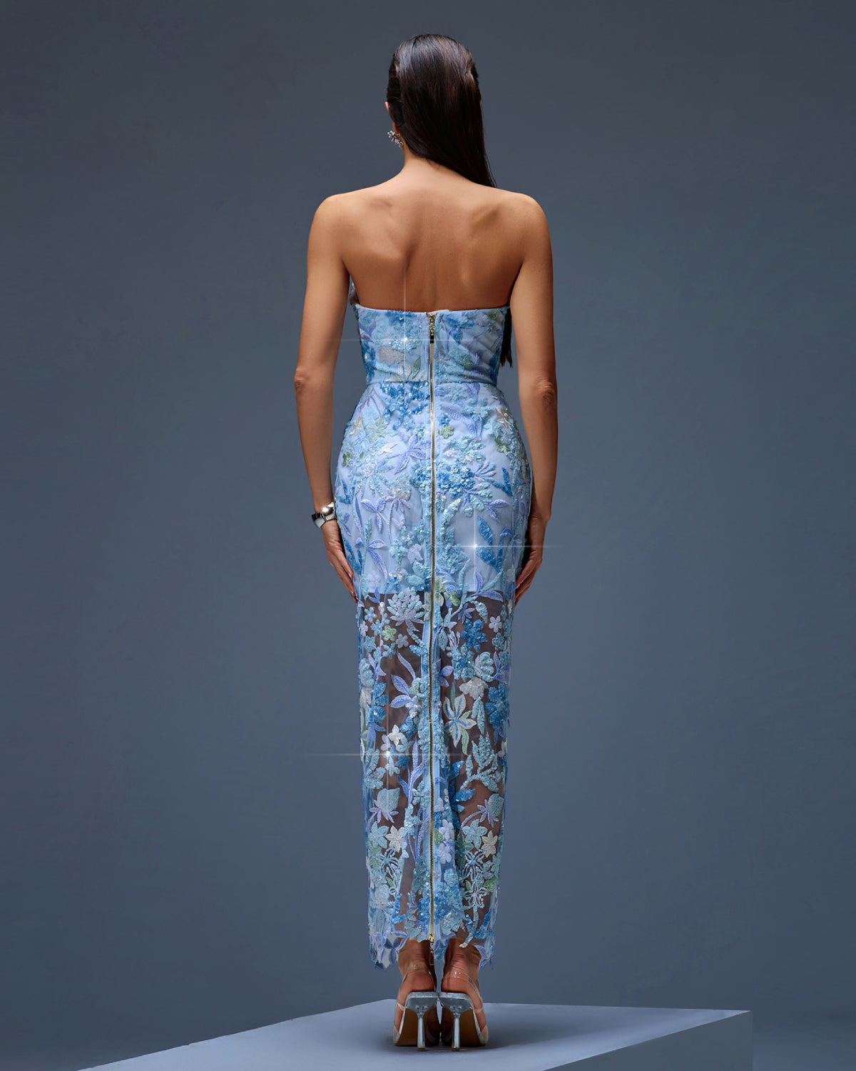 Light Blue Dahlia Sequin Maxi Dress in Red