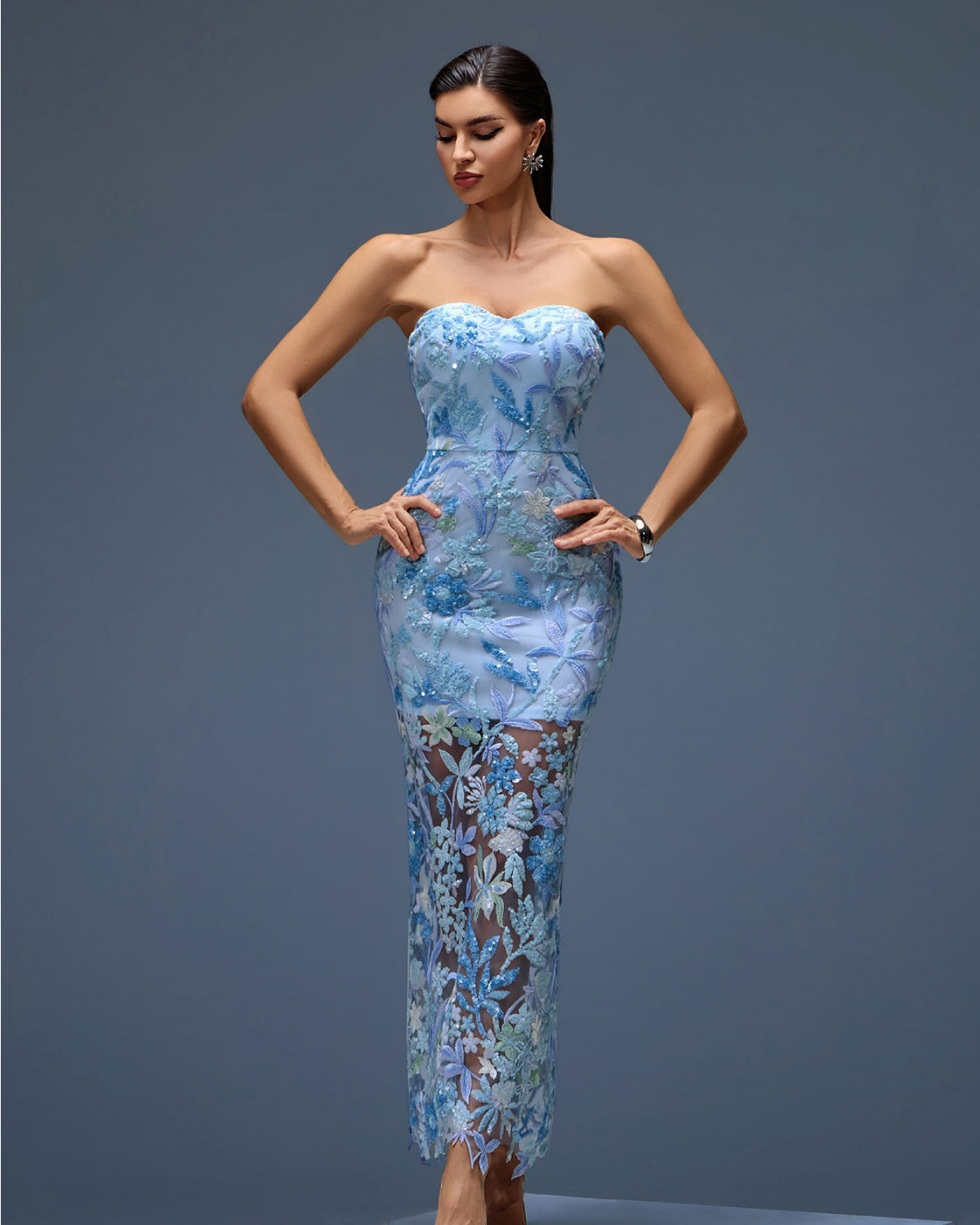 Light Blue Dahlia Sequin Maxi Dress in Red